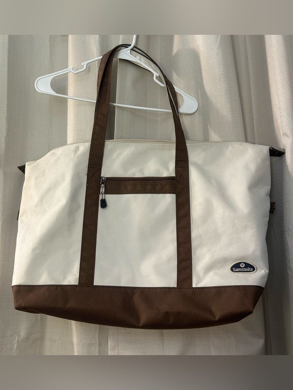 Vintage Samsonite Yacht Tote Bag Off White & Brown Canvas Travel Weekender